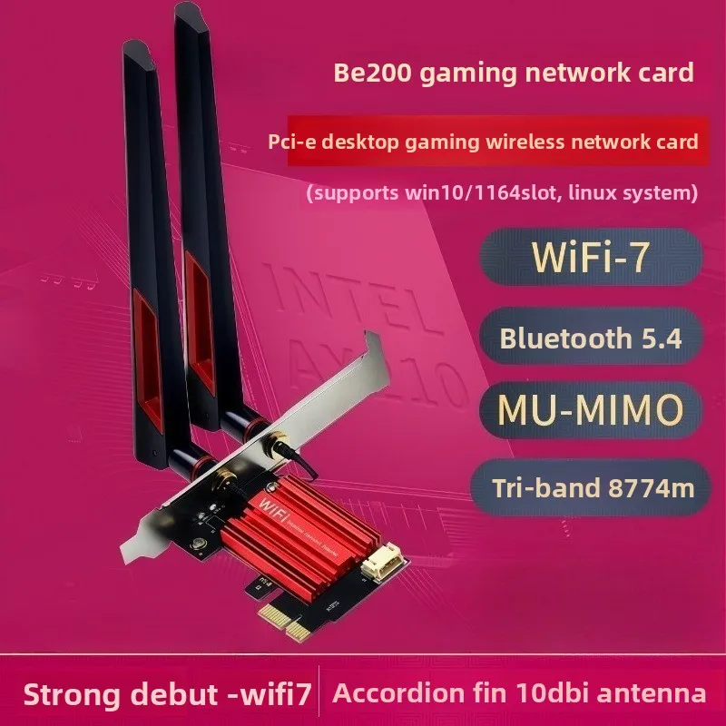 

Беспроводная сетевая карта WIFI7 для Intel BE200 AX210 PCIE, для настольных компьютеров, 5G, трехдиапазонная, с Bluetooth 5.4, приемник