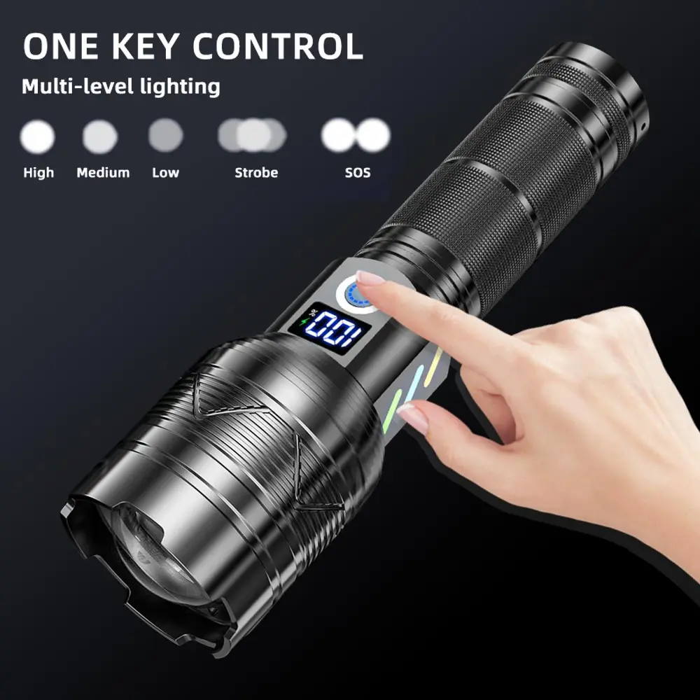 White Laser Powerful Flashlight 1500LM 1000Meter Long Shot Lantern TYPE-C Rechargeable Zoomable Camping Torch Spotlight