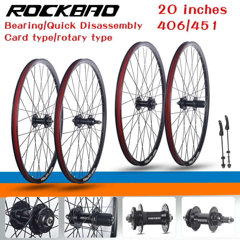 

ROCKBAO Bicycle Wheelset 20inch Disc Brake 406/451 Double Aluminum Alloy Rim 2Bearings 6-10Speed Bike Wheel Set