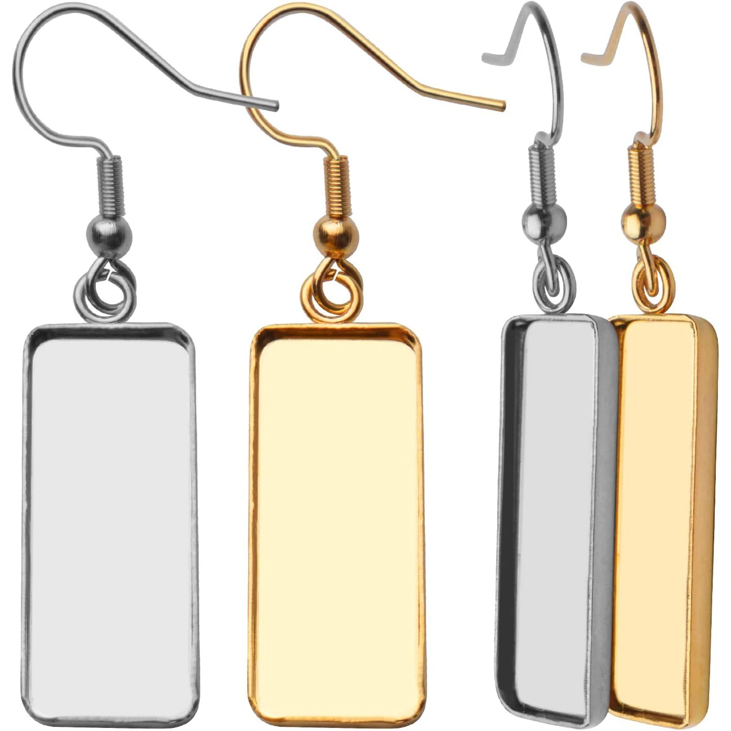 

20pcs Wire Earring Blanks, Hypoallergenic Hooks, Bezel Trays, Stainless Steel Rectangular Cabochon Base Fit 25x10mm Cabochons