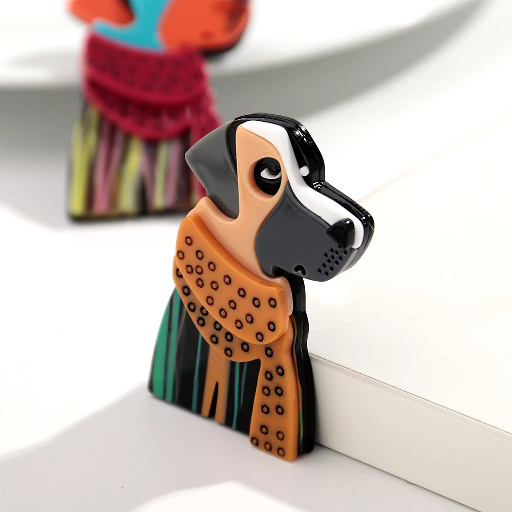 Neue Mode Acryl Bunte Schal Hund Broschen für Frauen Unisex Nette Tiere Spleißen Abzeichen Schmuck Geschenke Kleidung Zubehör – Detail 6