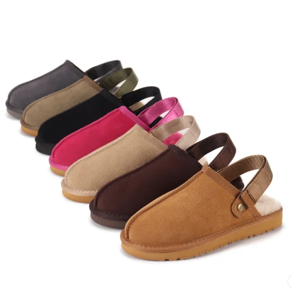 2026 Thick Bottom Head Cover Slip-On Slippers Women Sandals Casual Leather Velvet Large Size Spring Autumn New Style Rubber Sole round Toe Shoes