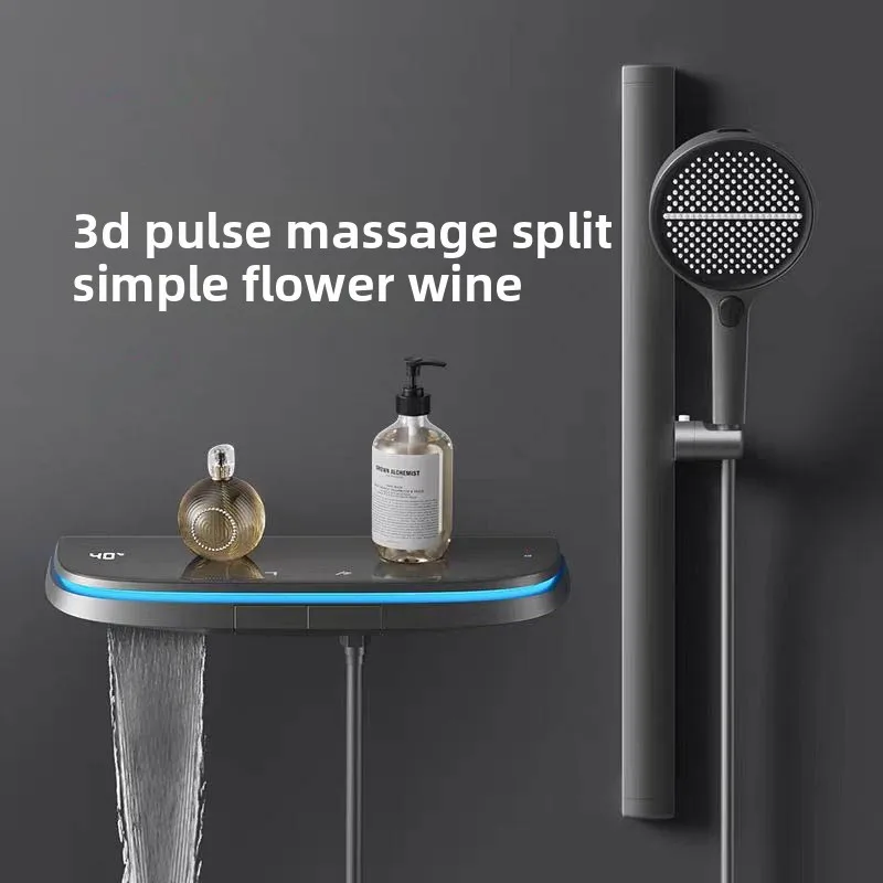 Cream Style Small Space Adjustable All Copper Shower Set with Split Design for Home Bathroom