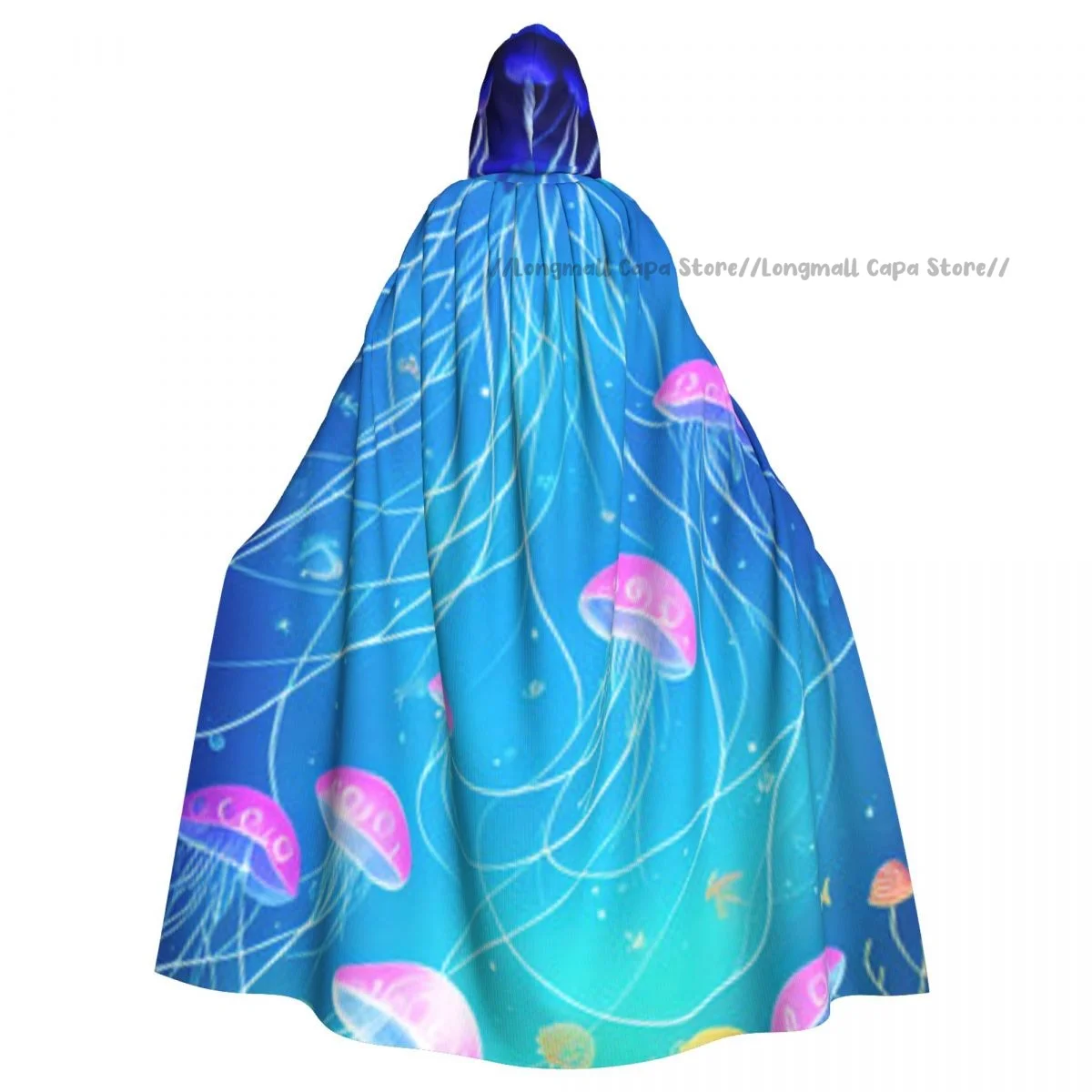 Adult Halloween Jellyfish In The Ocean Cloak Cape Hooded Medieval Costume Full Length Dress Coat