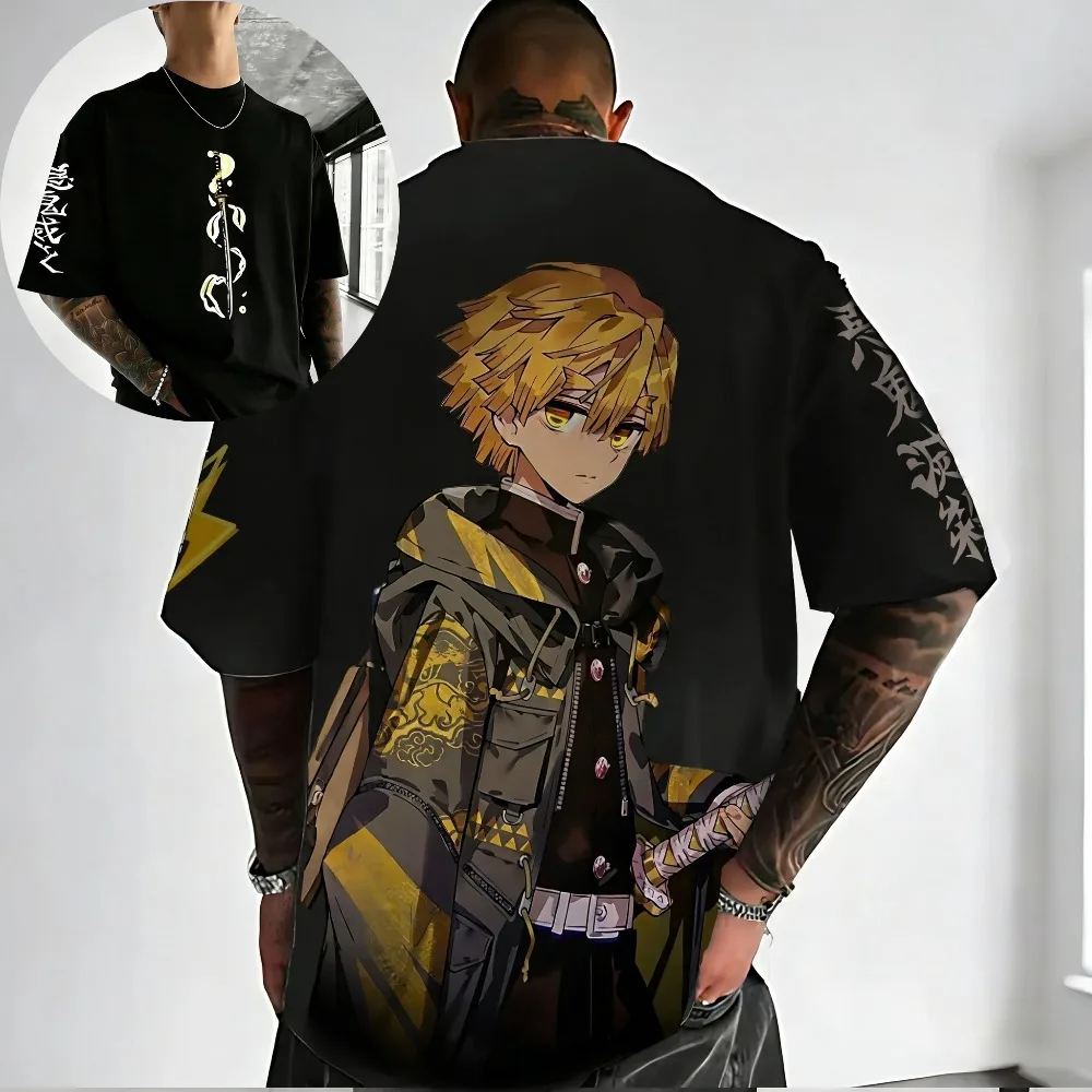Demon Slayer Agatsuma Zenitsu Unisex Reine Baumwolle T-Shirt für Sommer 2026 Anime-Druck Rundhals Locker Sitzendes Familien-Kurzarm-Oberteil – Detail 6