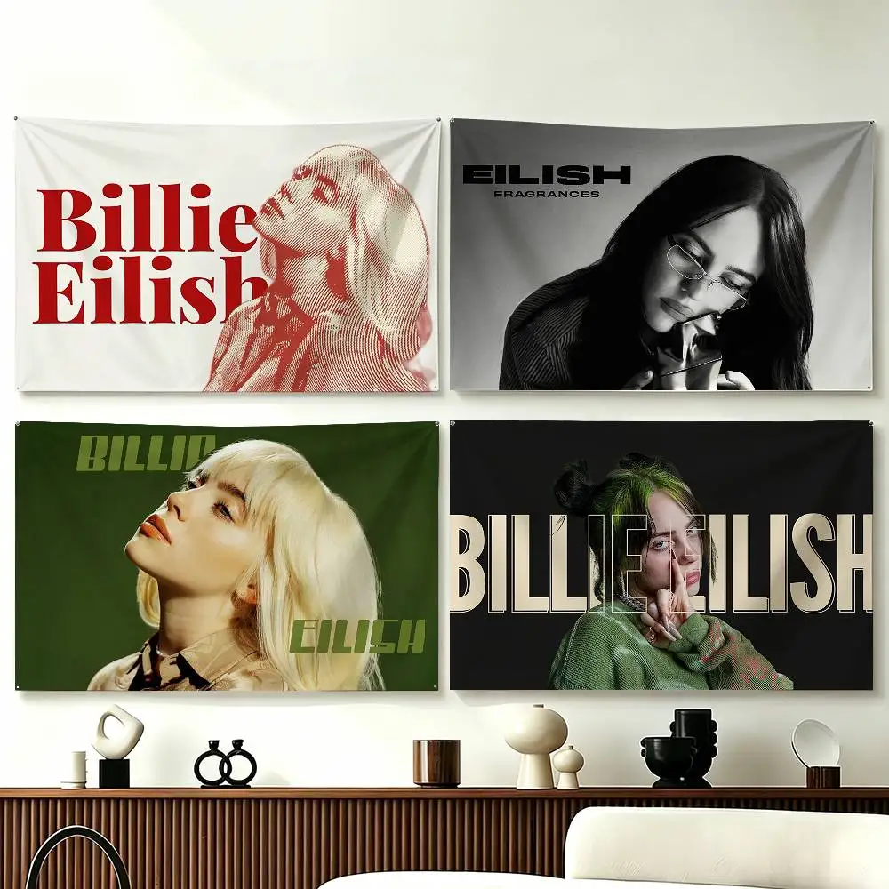 SINGER B-Billie E-Eilish Funny Flags for Bedrooms Home Decor Items Outdoor Decors Garage Decoration Flaga