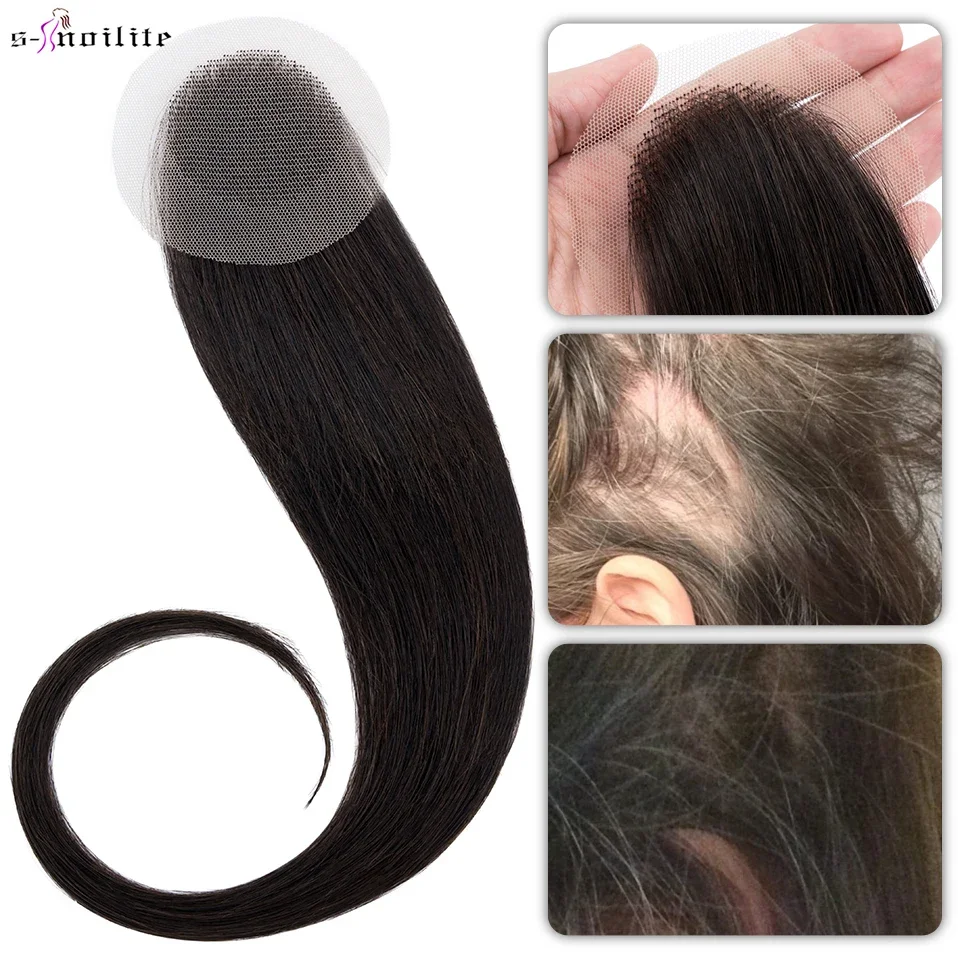 S-noilite 8Inch Lace Hair Patch Hair Toppers Hand Single Knot Natural Human Hair Replacement Invisible Thin Hairpiece Extension