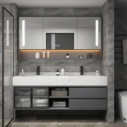 Luxury Bathroom Mirror Cabinet Double Basin Slate Integrated Ceramic Washbasin Bathroom Cabinet Bathroom Furniture