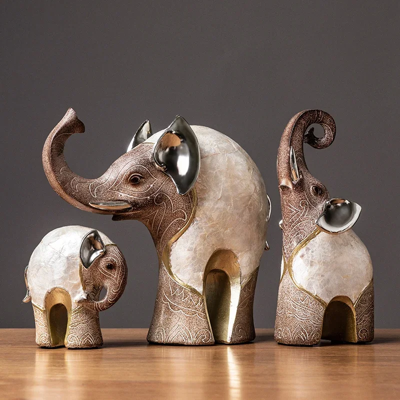 2Pcs Nordic Luxury Resin Elephant Handmade Crafts Decoration Home Living Room Office Animal Statue High Quality Ornaments Gift