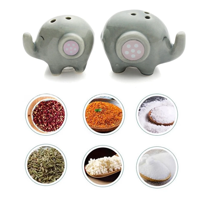 2 Pcs Ceramic Elephant Salt And Pepper Shaker Cartoon Spice Container Wedding Party Favor Tabletop Animal Decoration Spice Jar