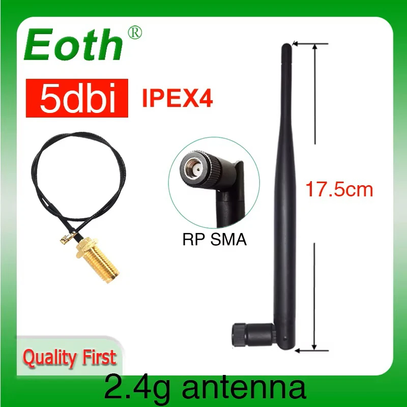 EOTH 2.4g antenna 5dbi sma female wlan wifi 2.4ghz antene ipex 4 mhf4 external 21cm cable male pigtail customizable