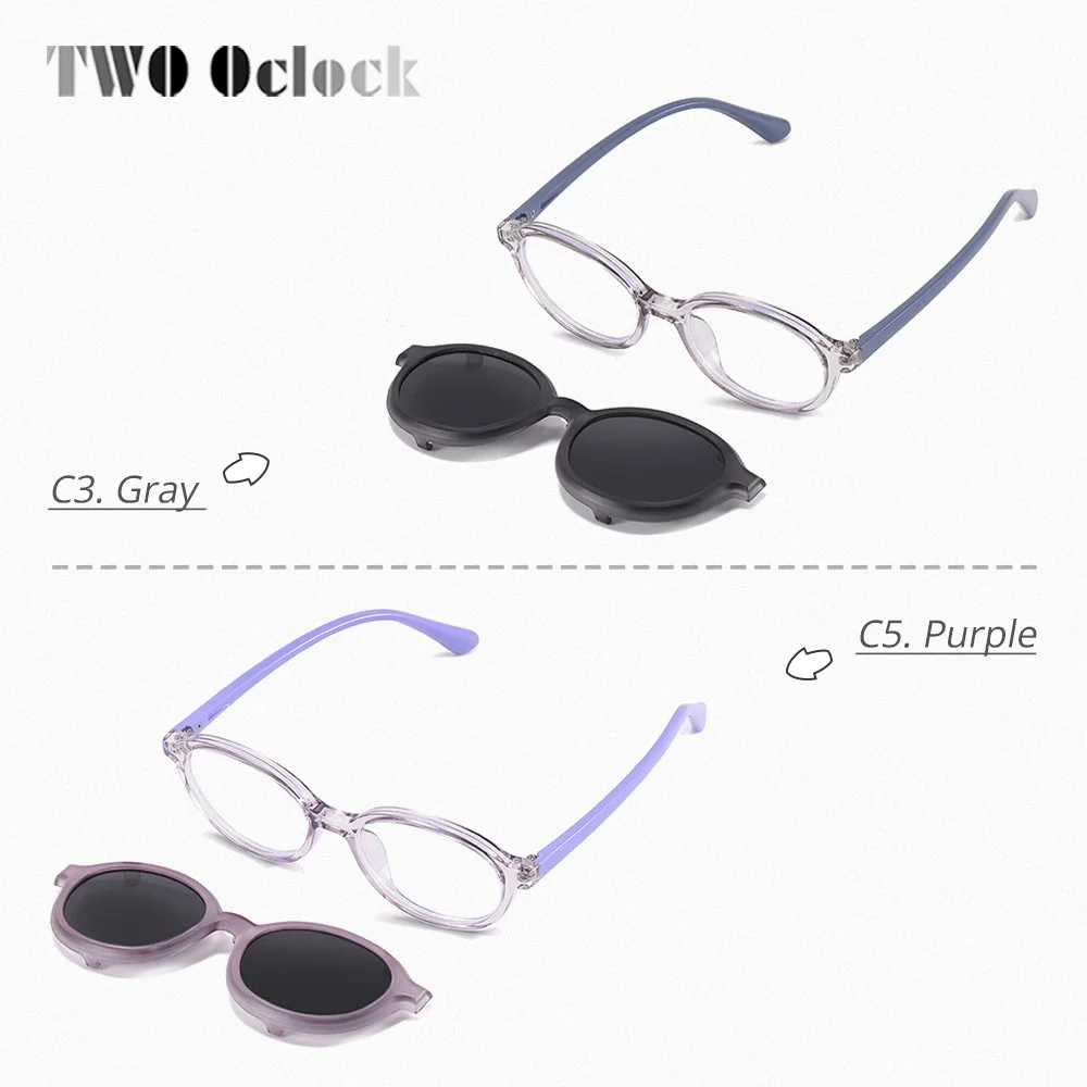 TR90 óculos polarizados para crianças, clip em óculos, óculos ovais, Frame Shades 0 Diopter, miopia óptica Frame, 2 em 1