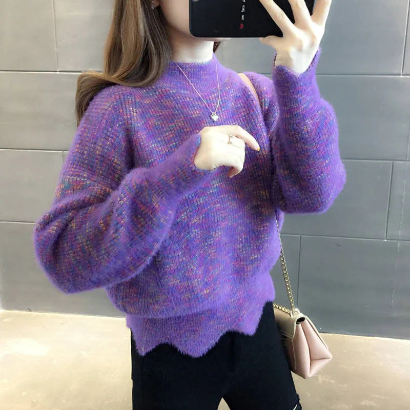 New Autumn/Winter Fashion Trend Half High Neck Short Loose Versatile Western Style Slim Casual Long Sleeve Women\'s Sweater