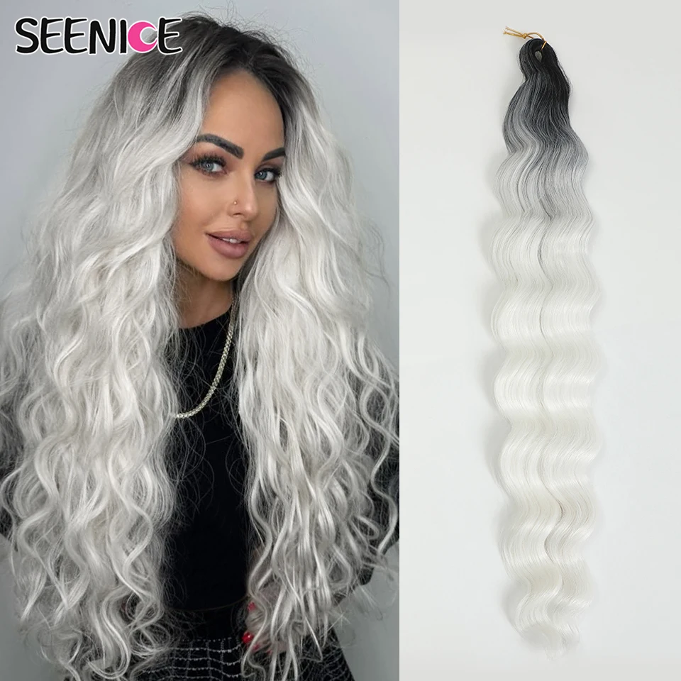 

Lena Hair Synthetic Deep Wave Braiding Hair Extensions 24 Inch Water Curly Wave Crochet Braid Hair Ombre Blonde White Fake Hair
