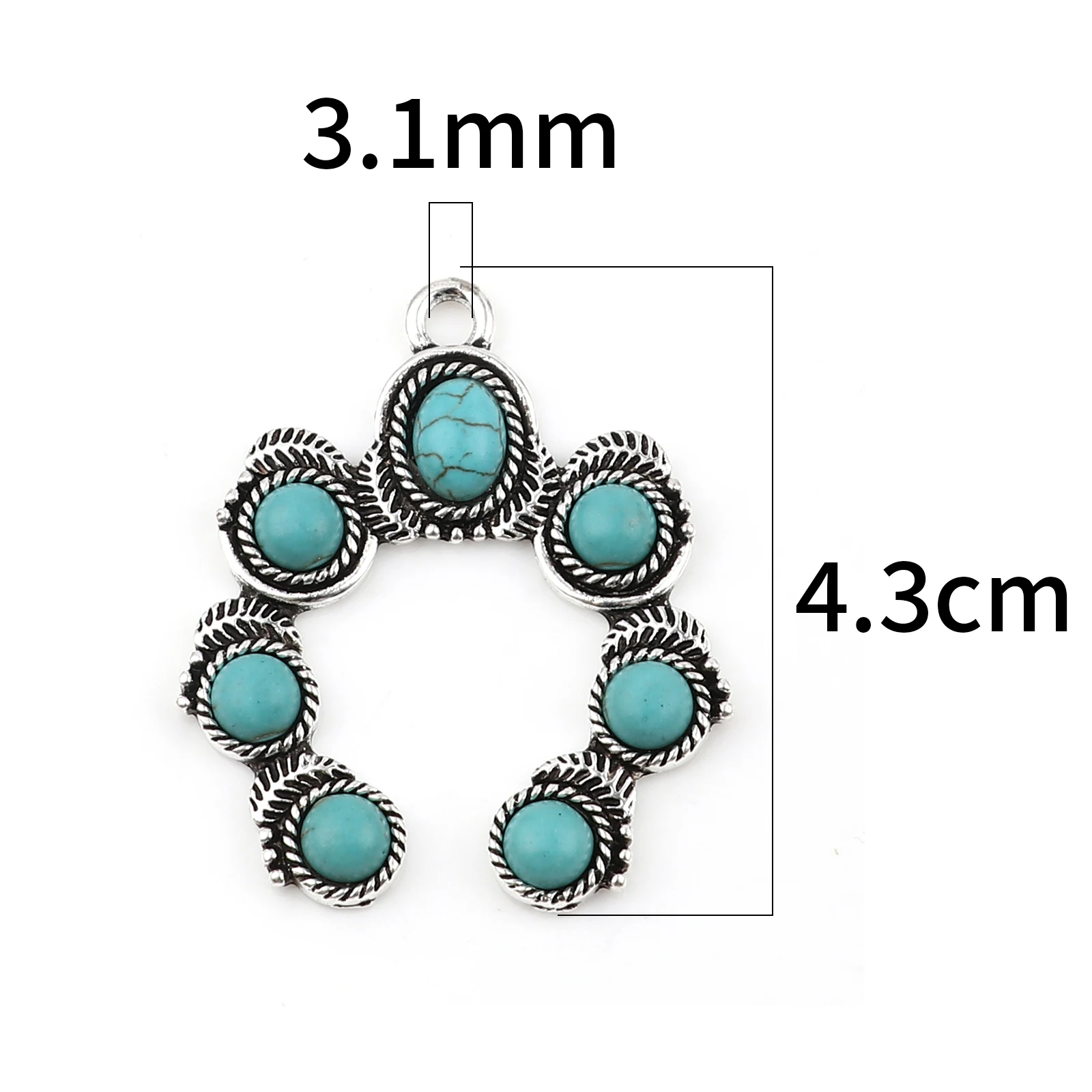 Bohemian Style Metal Pendants Irregular Antique Silver Color Green Blue  Charms DIY Necklace Jewelry,2PCs