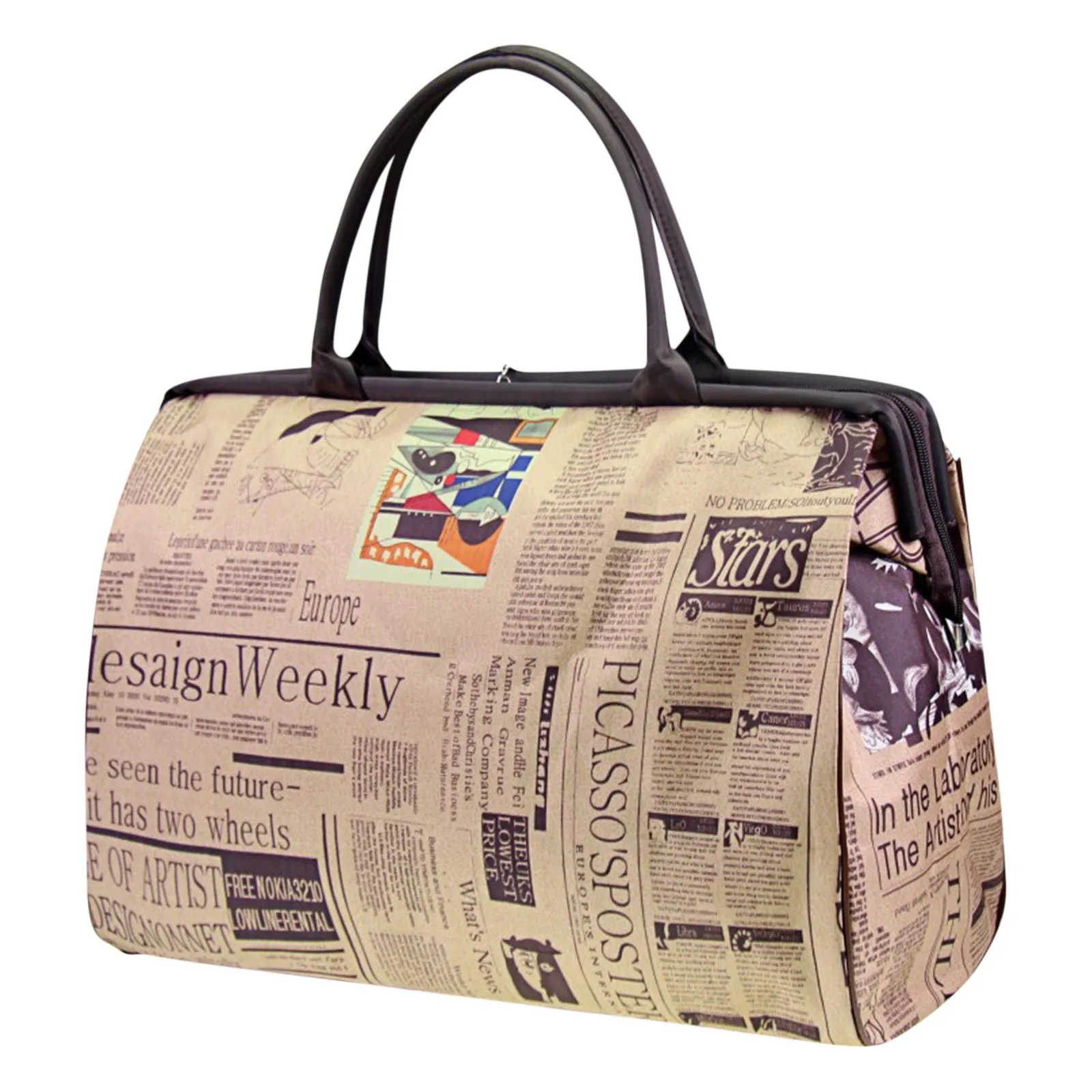 Women Waterproof Handbag Travel Bag Newspaper Printed Vintage Bag Fashion Women\'s Handbag Fashion Handbags Men Travel Bags