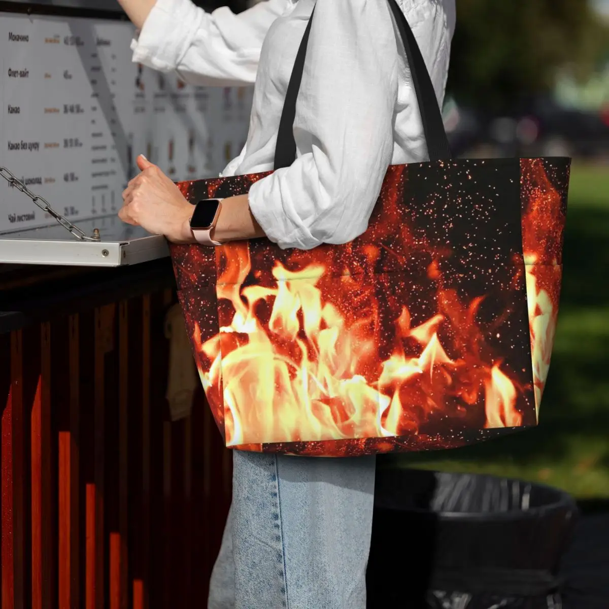 

Burning Fire With Sparks Beach Tote Bag Sport Gym Yoga Duffle Large Tote Bag Women Travel Bag Fitness bag