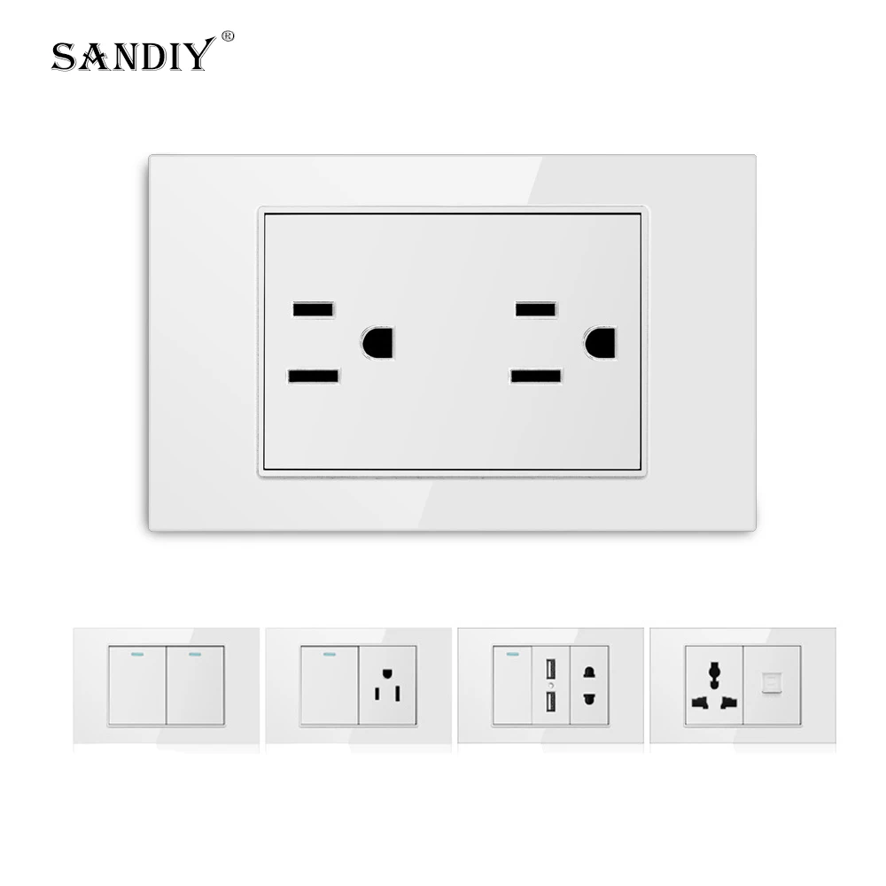 

Taiwan 110V American Standard USB White Tempered Glass Switch Socket 118 Wall Socket Panel Manufacturers Wholesale