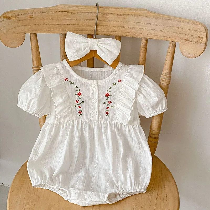 

Summer New Baby Bodysuit Clothes Infant Rompers Embroidered Round Neck Short Sleeves Jumpsuits Toddler Girl Clothing 0-24M