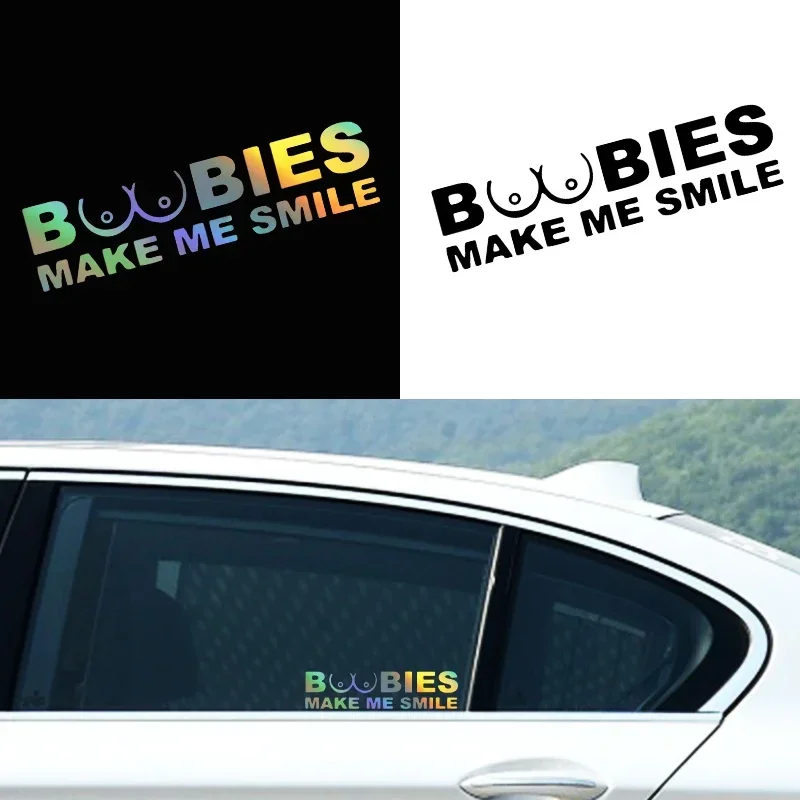 Car Sticker Funny BOOBIES MAKE ME SMILE Car Window Sticker Waterproof Reflective Sticker Car Accessories Decor,20CM