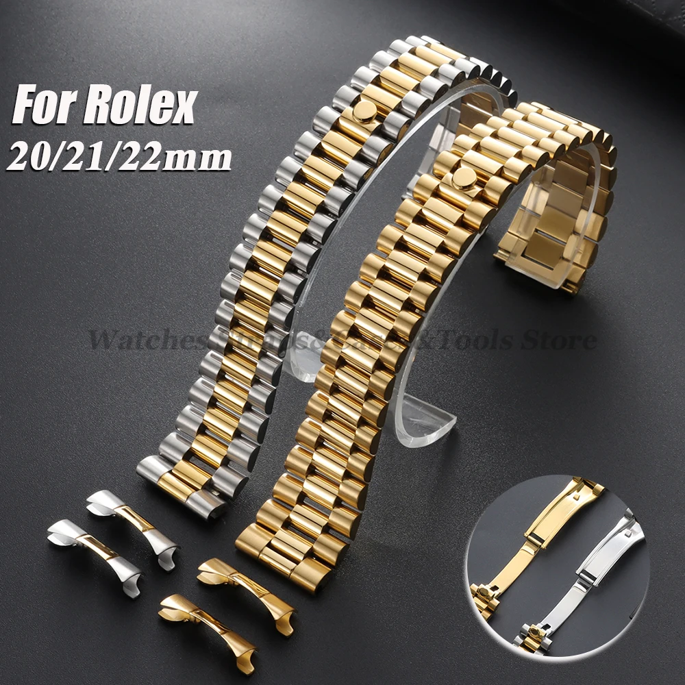 Correa de reloj de acero inoxidable 304 para Rolex para DATEJUST para DAY-DATE, correa de 20mm, 21mm, 22mm, extremo curvo, accesorio de correa de reloj para hombres y mujeres