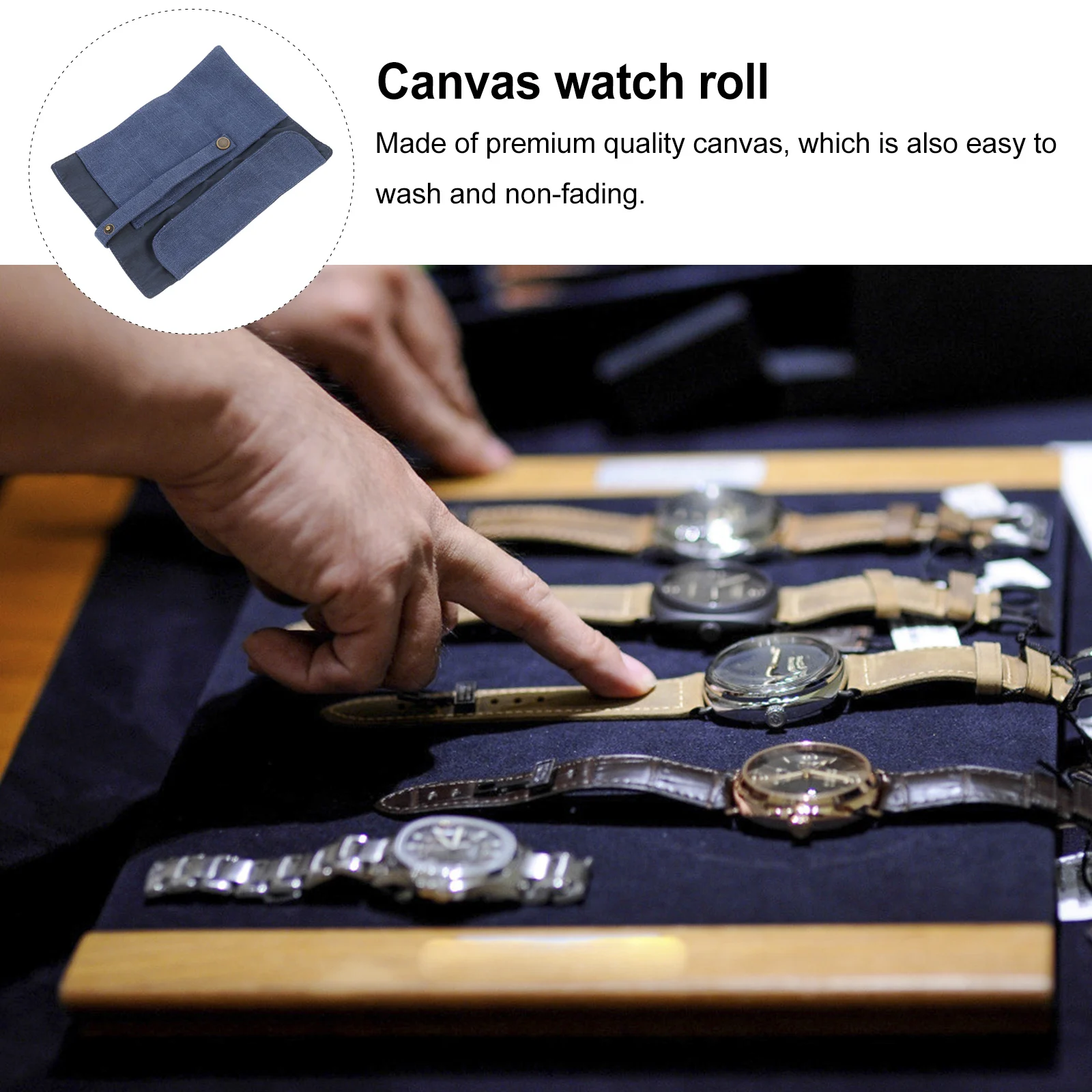 

5 Slot Canvas Roll Travel Bag Storage Organizer Compact Foldable Case With 5 Pockets Lightweight Durable Watch Accessory For