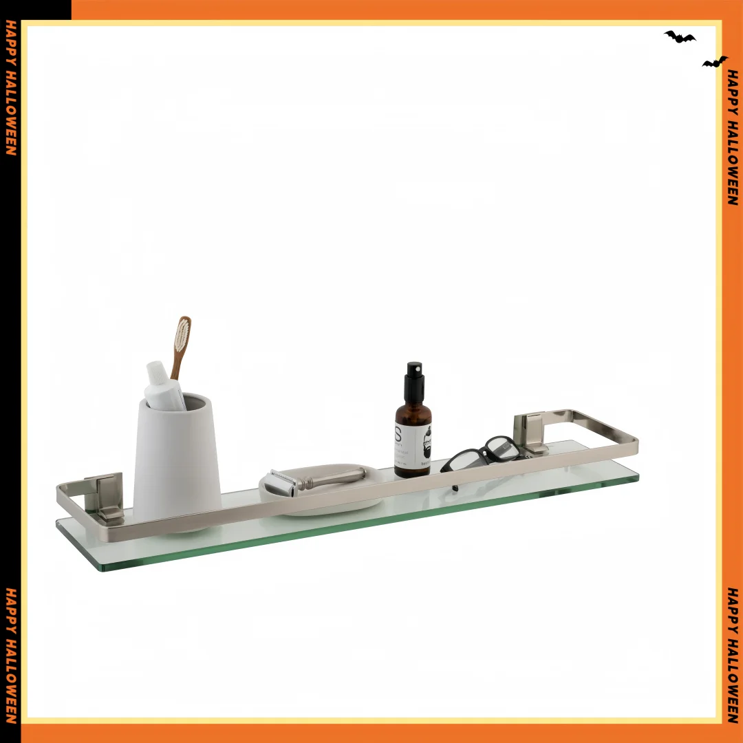 

Sleek Bathroom Glass Shelf with Safety Rail - Easy Install for Modern Homes