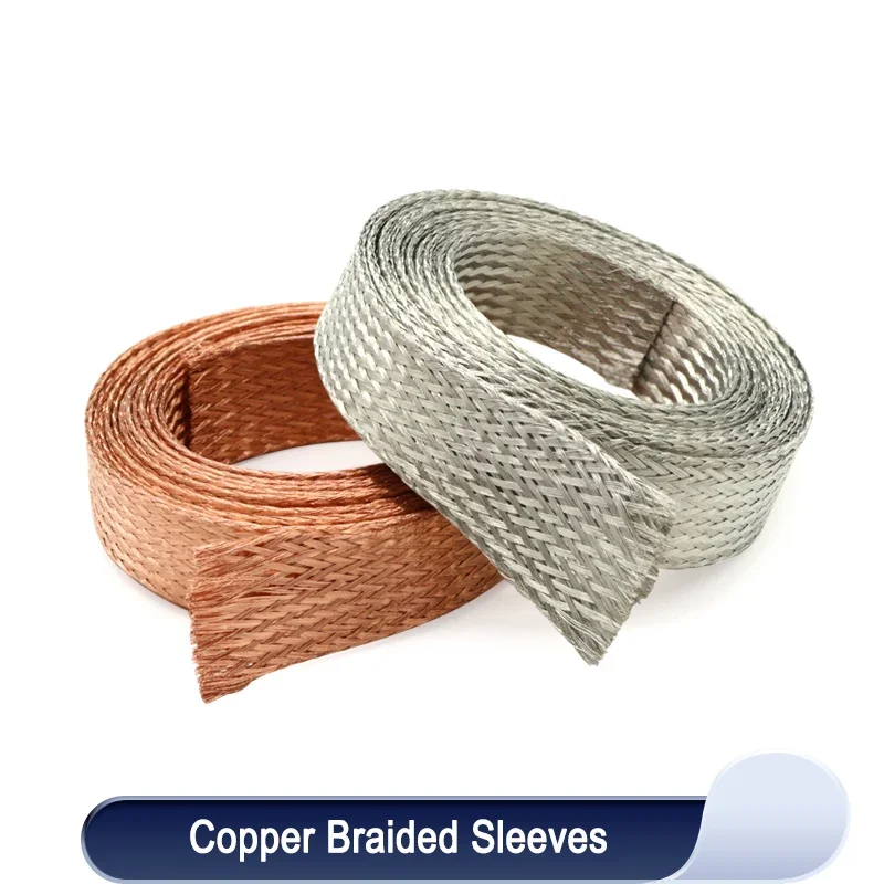 

1/2/5m Copper Braided Sleeve Tinned Plating Width 2~28 mm Expandable Screening Signal Wire Cable Shielded Metal Sheath DIY