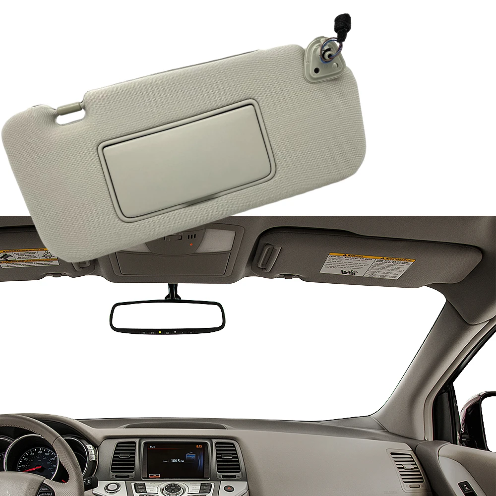 Car Sun Visor With Mirror and Light Grey Beige Sun Shade for Nissan Murano 2009 2010 2011 2012 2013 2014 Left Hand Driver