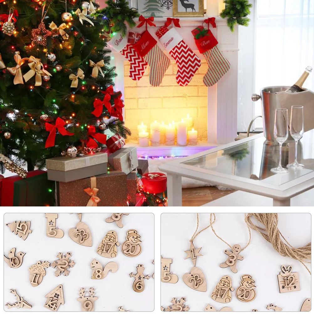 

2Sets Christmas Calendar Wooden Label Decor DIY Xmas Pendant for Tree Wall Porch Festive Atmosphere Wooden Label Decor
