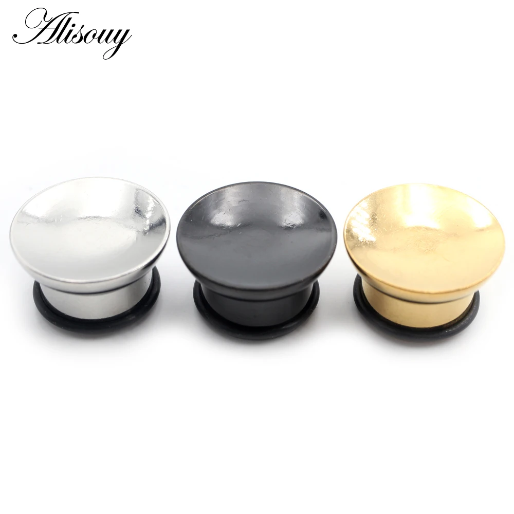 2Pieces Punk Stainless Steel Concave Hollow Bowl Shaped Flared Ear Tunnels Plugs Expander Stretcher Gauges Piercing Body Jewelry