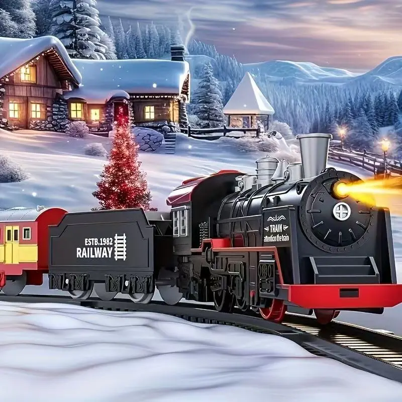 Juego de juguetes de vía de tren para niños, coches de motor clásicos retro y juegos de juguetes de tren de vía larga con luces, juguetes ideales para niños