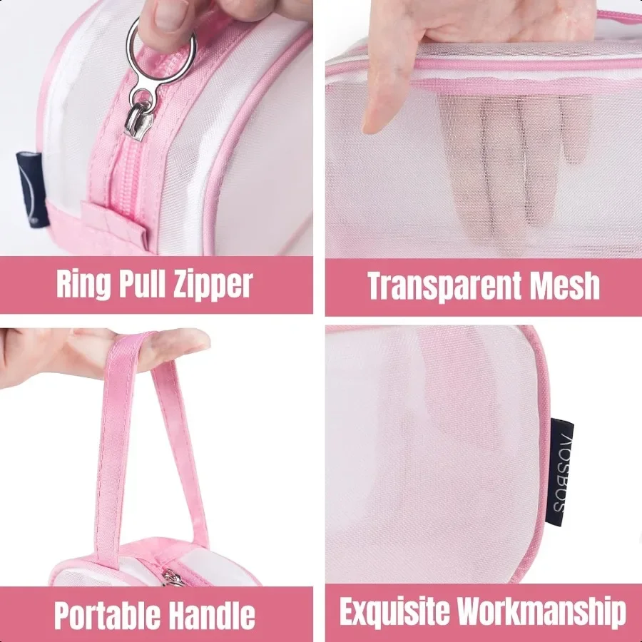 Aosbos Mesh-Federmäppchen, durchsichtiges Federmäppchen, Bleistiftbeutel, transparente Stifthaltertasche, Mehrzweck-Organizer-Box mit tragbarem Stra