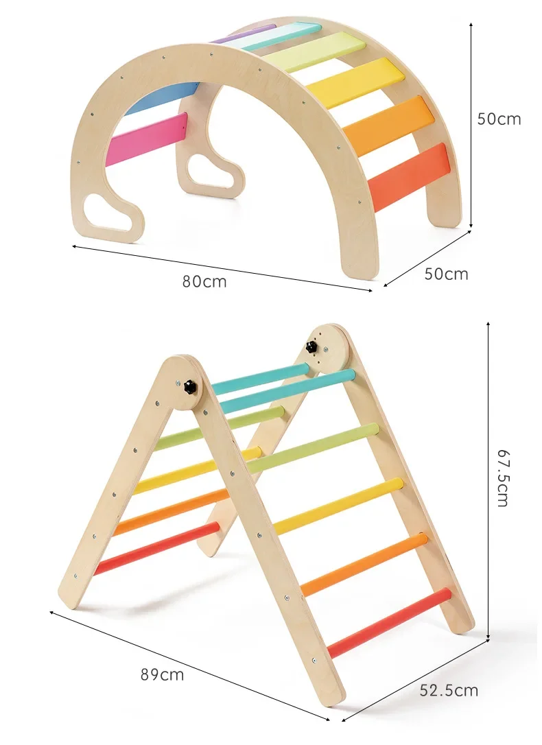 Foldable Rainbow Kid Baby Climbing Toys Indoor Gym Wooden Montessori Climbing Set Adjustable Height  Triangle for Toddlers