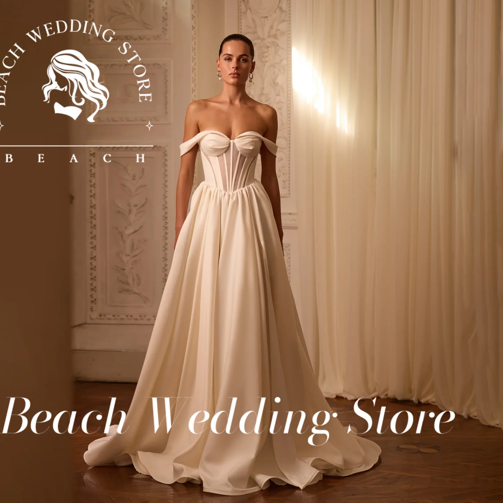 

Beach 2025 A-Line Backless Embroidere Off Shoulder Sweetheart Floor Length d Wedding Dress Simple Elegant Bridal Gown Customized