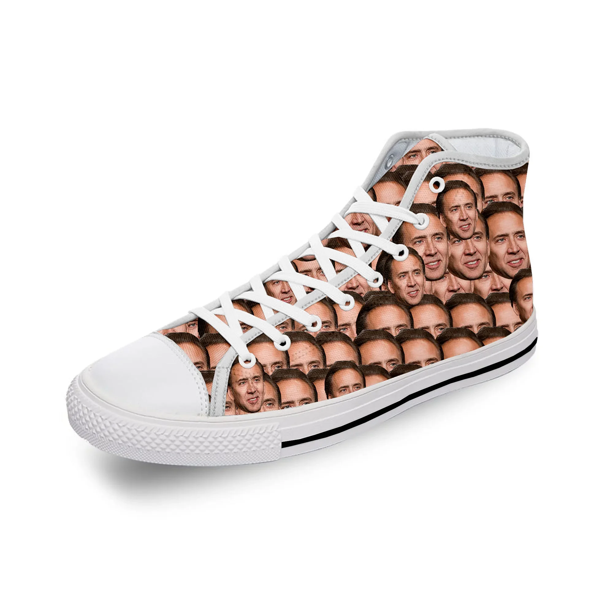 Nicolas Cage-zapatos de lona con estampado 3D para hombre y mujer, zapatillas de tela blanca con dibujos animados divertidos, transpirables y ligeras