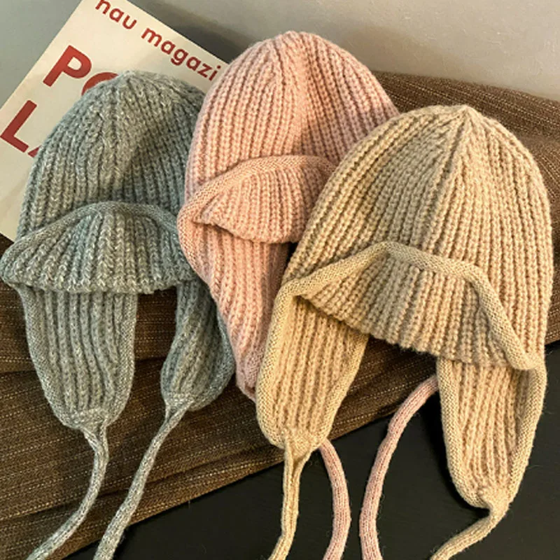 Kältebeständige Winter-Strickmützen, warme Damen-Ohrenklappen-Mütze, weich, verdickt, winddicht, kaltes Wetter, Outdoor-Mode, Ohrenschützer-Kappen