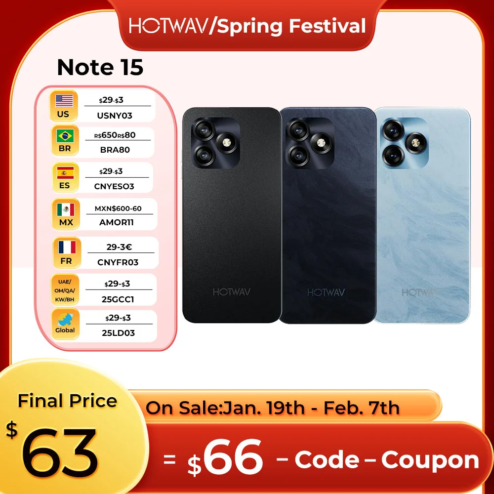 HOTWAV NOTE 15 Smartphone Android 14 5160mAh large Battery Cellphones 8GB+64GB 13MP+5MP 6.6