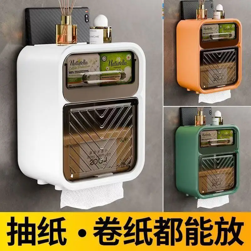 Dispensador de Papel Higiénico de Pared, Soporte Doble para Rollos de Papel, Cajón para Papel, Almacenamiento, Estante de Almacenamiento para Baño
