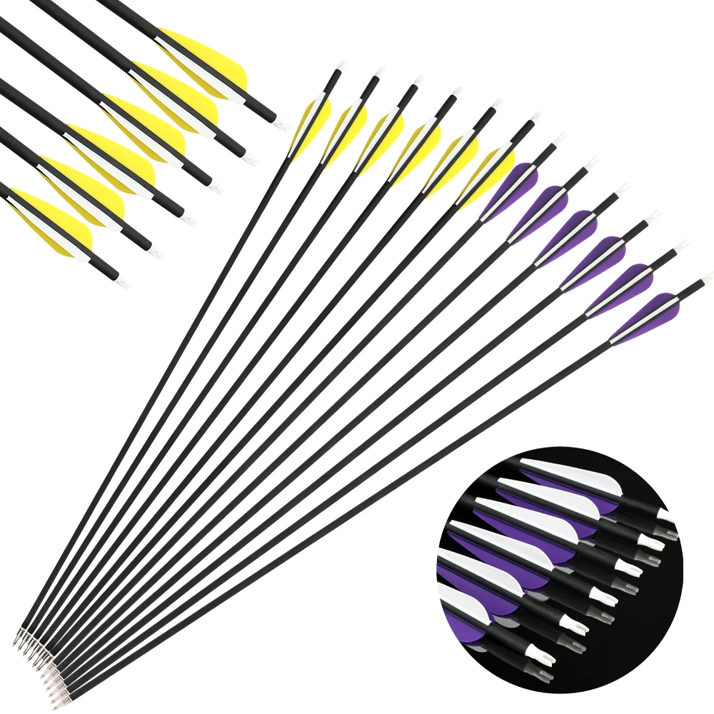 

6/12pcs 31.6" Archery Mix Carbon Fiberglass Arrow Spine 500 with 100grain Arrowhead Compound Recurve Bow Arrow Shooting Hunting
