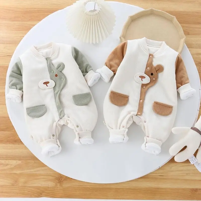 

Весенне-осенний кавайный комбинезон для мальчиков и девочек, боди из органического хлопка, теплый мягкий комбинезон для младенцев, утепленная домашняя одежда, детская одежда