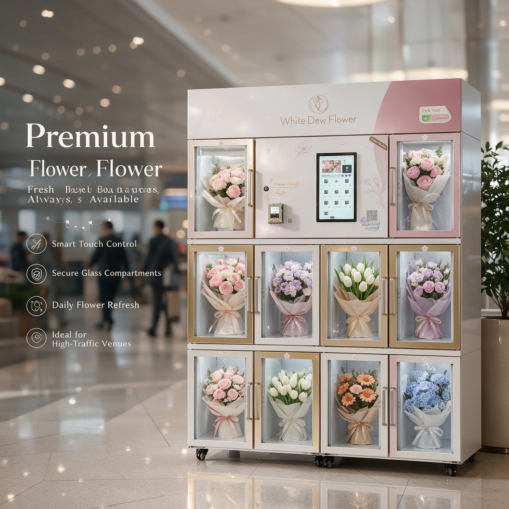 Expandable Storage Compartment Flower Vending Machine Compressor Cooling Multiple Payment Options for Large-Scale Chain