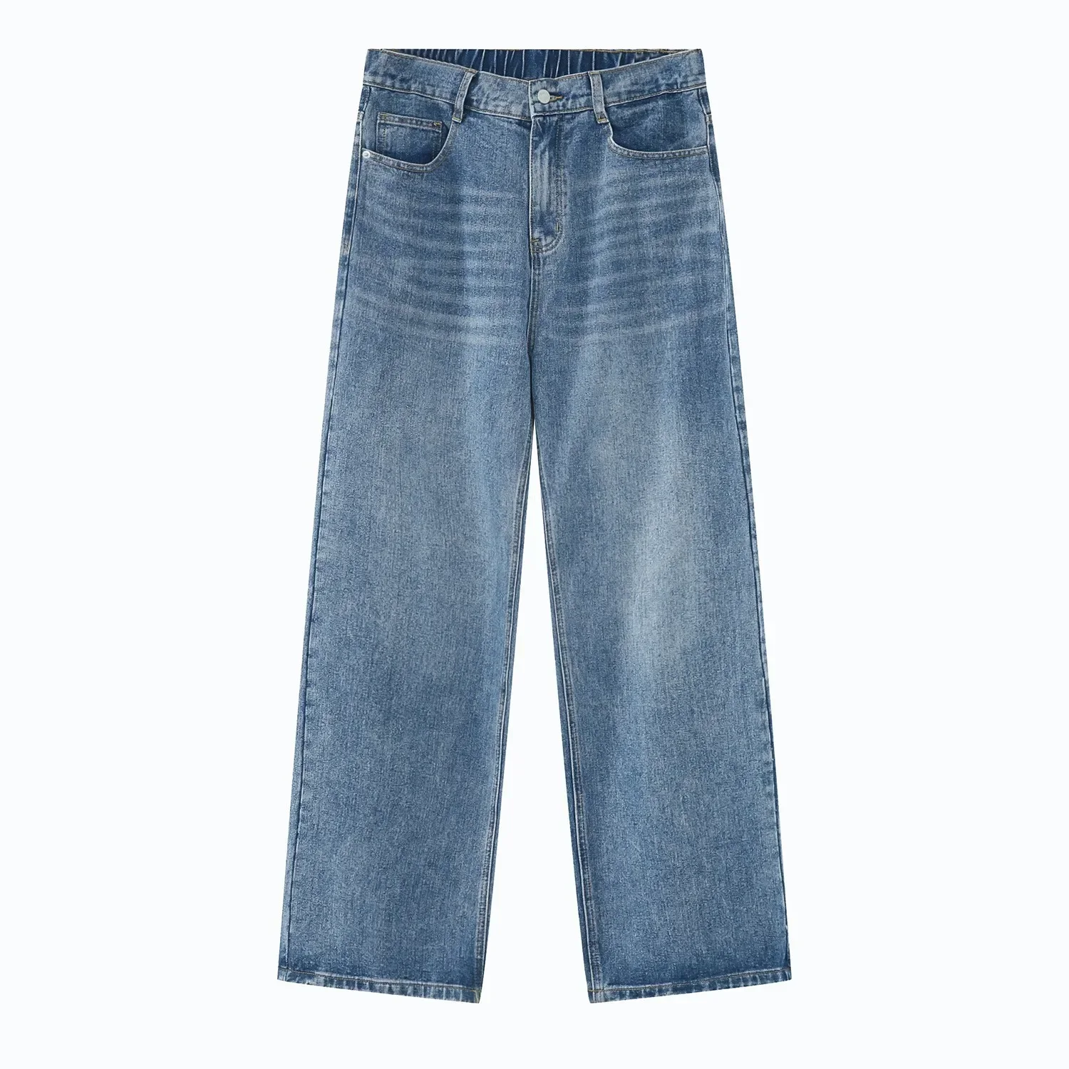 

Denim Pants Men Jeans Floor Length Pant Regular Casual Loose Splice Simple High Elastic Waist Autumn Straight Trousers