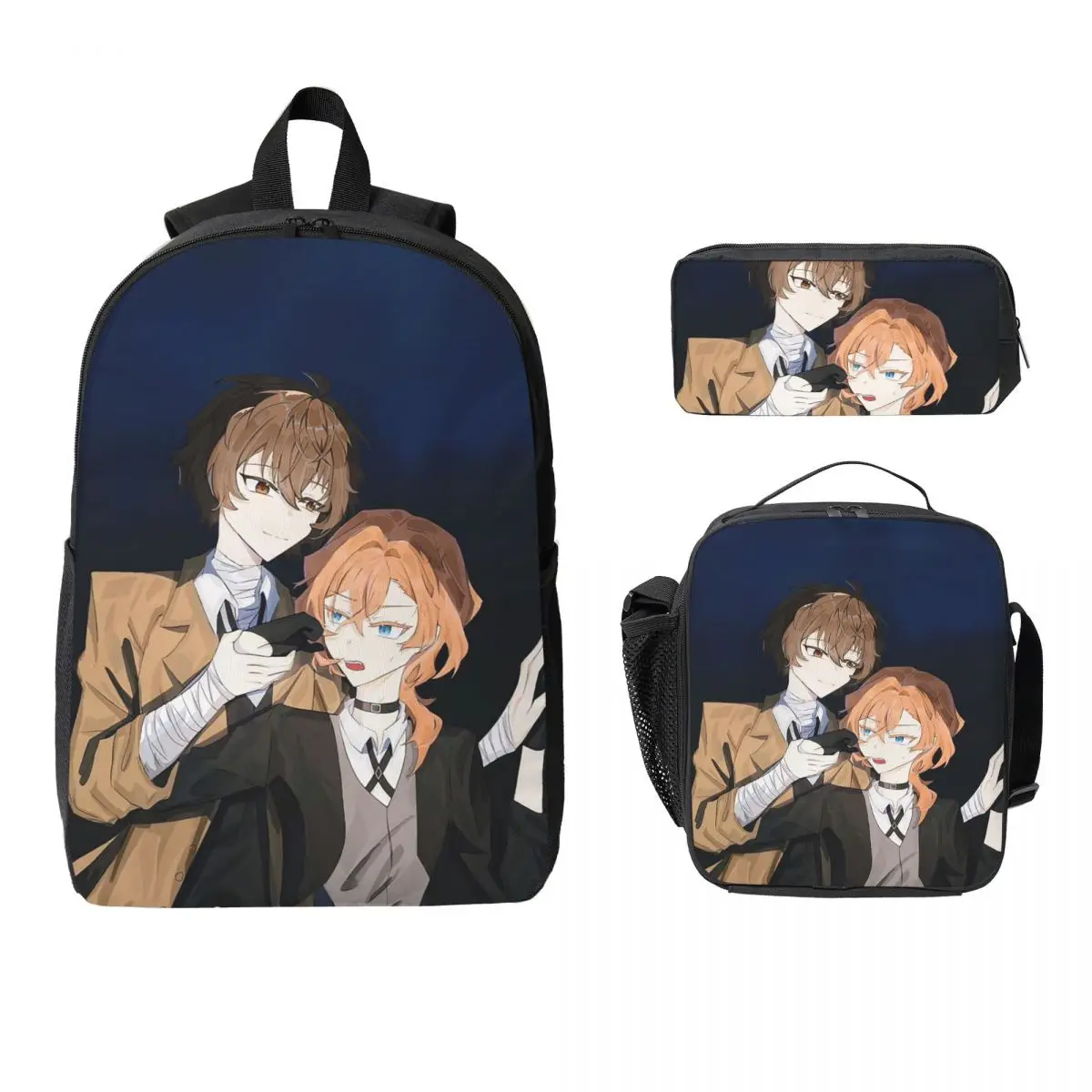 

Bungou Stray Dogs Wan Anime Dazai And Chuuya Backpack Student Boys Girls BookBag School Bag 3ps Insulated Lunch Bag Pencil Case