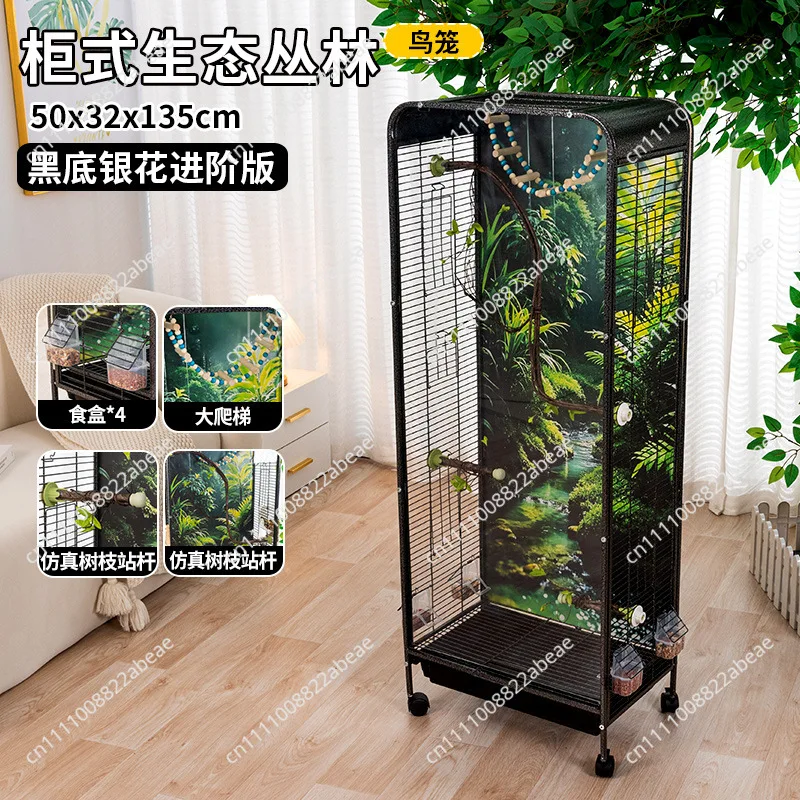 Cabinet-style transparent birdcage for budgerigars tiger skin black phoenix peony birds,villa ecological bird keeping cage