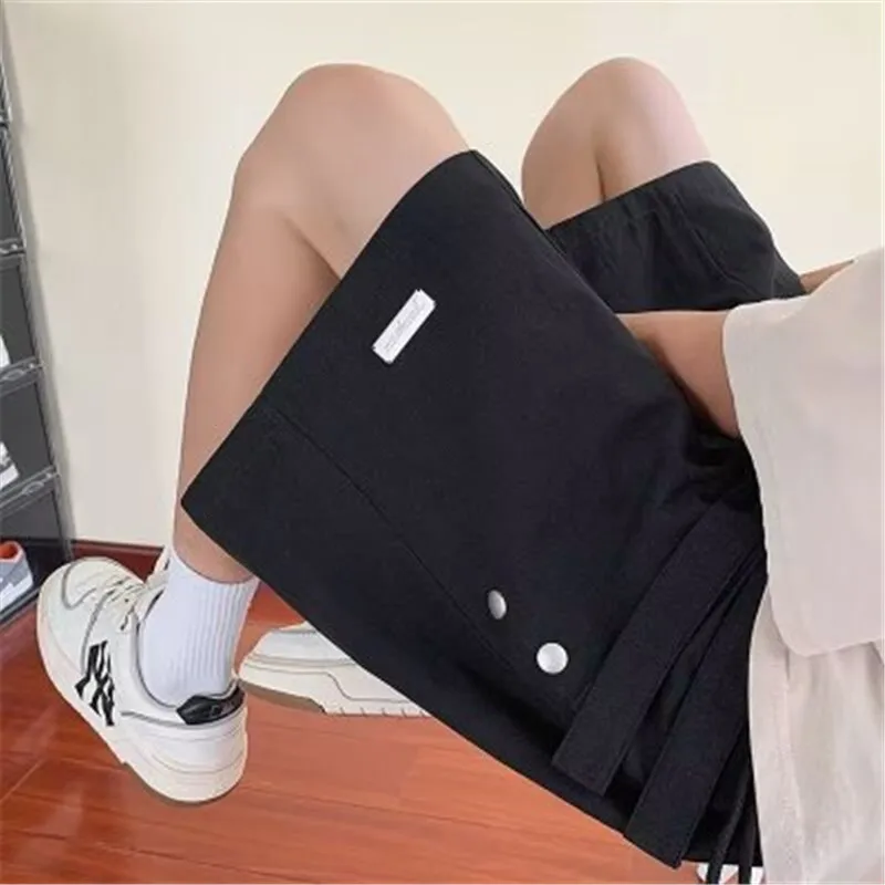 2024 Summer Men's Loose Straight Shorts New Casual Drawstring Cargo Shorts Streetwear Fashion Knee Length Short Homme Pants