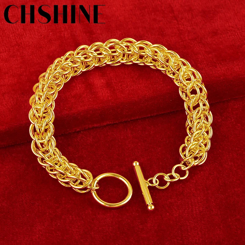 

CHSHINE 925 Sterling Silver Plated 18K Gold Men Multi Loop Chain Bracelet For Women Wedding Fashion Charm Jewelry