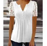 Summer Spring New Women's Loose and Comfortable Casual Lace V Neck Printed Blouse Floral Short Sleeve Elegant Fashion Shirt