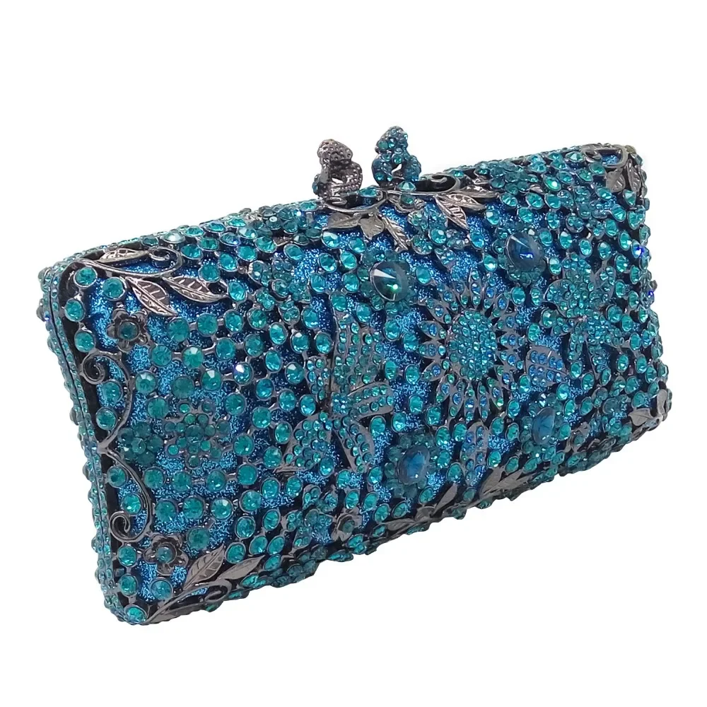 Boutique De FGG (in Stock) Blue Women Crystal Clutch Evening Bag Bridal Wedding Party Dinner Diamond Minaudiere Handbag Purse