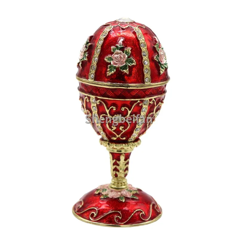

Metal Craft Enamel Ornament Faberge Egg Rose Egg Jewelry Box Counter Decoration Bithday Gift Trinket Box For Home Decoration